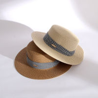 2022New Summer Womens Boater Beach Hat Wide Brim Female Panama Hat Lady Classic Flat Bowknot Straw Sun Hat Women Fedora