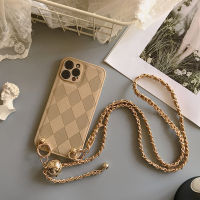 สายสายคล้องแบบคาดตัวเคสนิ่มหนังตาข่ายเพชรเคสมือถือสุดหรูสำหรับ iPhone 14 13 12 MiNi 11 Pro Max XS XR X 7 8 Plus SE 20