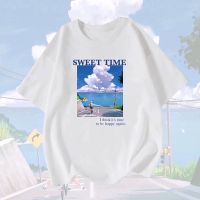 เสื้อยืดลาย Sweet time เสื้อยืดคอกลมผ้าฝ้าย ไม่ รุ่น