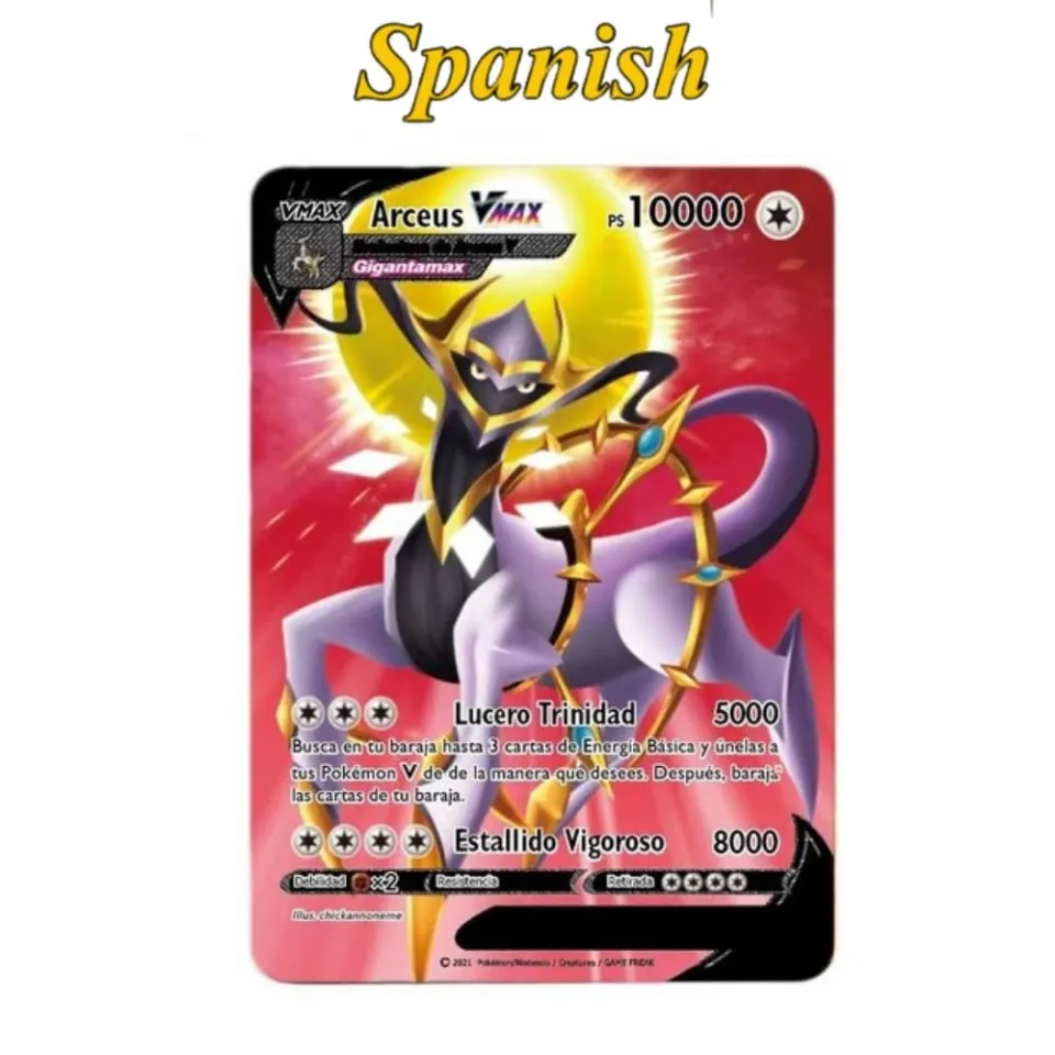 10000ps arceus vmax pokemon cartões de metal espanhol pikachu charizard  vstar dourado limitado crianças presente jogo coleção cartões