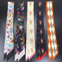 ❄ 2023 New Design Small Flower Brand Silk Scarf Luxury Scarf Women Foulard Skinny Bag Scarves Neckerchief Fashion Hair Headband