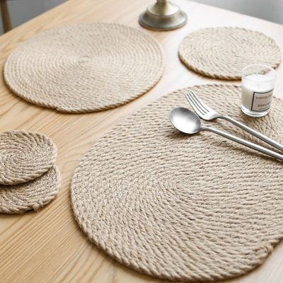 Japanese style linen woven heat insulation pad household anti-scalding placemat table mat coaster
