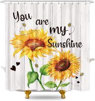 Rustic Sunflower Shower Curtain Wooden Board Farmhouse You are My Sunshine Floral Spring Blooming Countryside Fabric Polyester