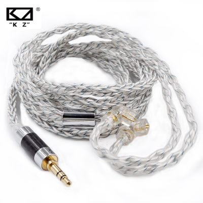 KZ สายหูฟังทองแดงสีเงิน8คอร์,สายอัพเกรด784คอร์ไฮบริด ZSN ZS10 PRO ZSX ZAX 2Pin Headphone Original 3.5มม.