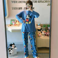 Pajamas Womens Autumn Winter Long-Sleeved Sleepwear Girl Cute Cartoon Sleep Tops Casual Home Clothes Suit