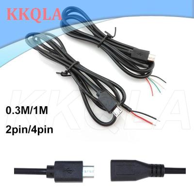 QKKQLA 0.3m 1m Micro USB 2.0 type A Male Female Jack DIY Extension repair Cable 2/4 Pin Core Wire Data Charger Power Cord Connector