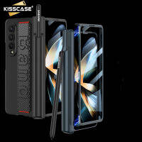 KISSCASE สายรัดข้อมือเคสโทรศัพท์สำหรับ Samsung Galaxy Z พับ4 5G เคสบานพับแม่เหล็กที่ใส่ปากกา Kickstand Hard PC พร้อมฟิล์มกระจกนิรภัยหน้าจอสำหรับ SM Z พับ4 Fold4รวมทุกอย่างกันกระแทกฝาครอบป้องกัน