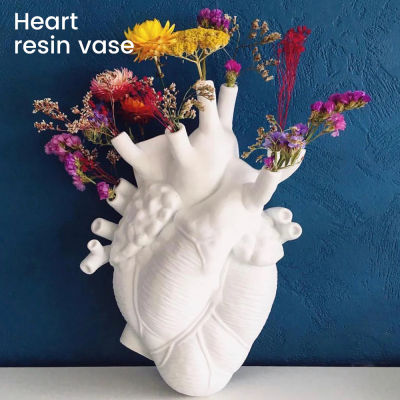 Heart Shape Flower Vase Dried Flowers Containrs Flower Pot Art Vases Resin Body Anatomical Desktop Plant Pot Home Decor Ornament