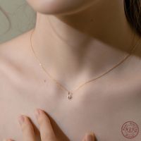 【DT】hot！ 925 Sterling Plated 14k Necklace Classic Four-Claw Clavicle Chain for Small Exquisite Wedding Jewelry