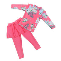 Girls Swimwear Floral Long Sleeve Bathing Suit Split Pantskirt Muslim Swimsuit