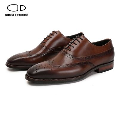 Uncle Saviano Oxford Brogue Shoes Men Wedding Dress Luxury Designer Handmade Original Business Designer Men Shoes High Quality