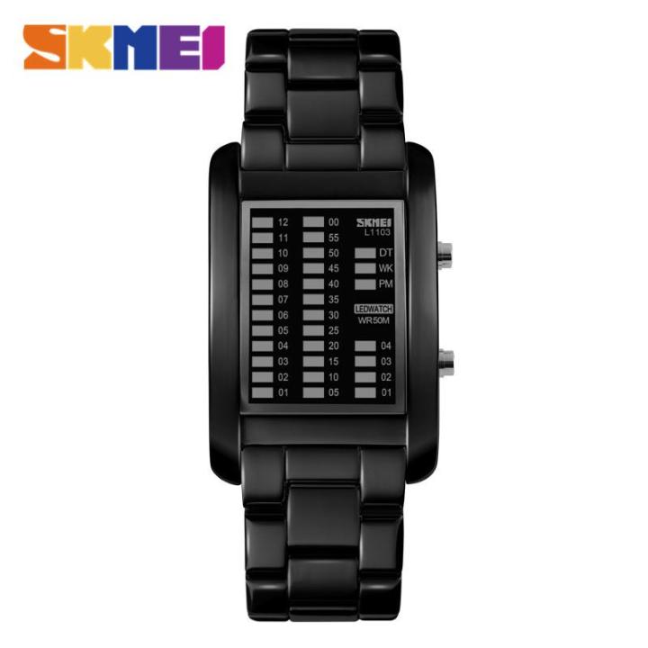 skmei-นาฬิกาข้อมือสแตนเลส-led-หลากสี-นาฬิกาแฟชั่นผู้ชาย50เมตรกันน้ำนาฬิกาข้อมือดิจิตอล1103