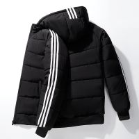 [COD] Cotton mens warm winter new Korean version of the slim hooded stripes all-match casual tops jacket trendy