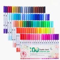 ปากกามาร์กเกอร์สีปากกาพู่กันทำเล็บกราฟฟิตีหัวคู่100สีชุดปากกาทำเครื่องหมายปลายสองด้านปากกามาร์แคดอร์