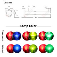 1000ชิ้น3มิลลิเมตรรอบกระจายเลนส์สองสี Tectrodeless LED สีแดงสีฟ้าหยกสีเขียวสีเหลืองสีเขียวสองสีไดโอดแสง