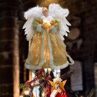 Lighted Christmas Angel Tree Topper White Wings Angel Decorations For Home Office Cafe Garden For Wedding Birthday Party Glowing