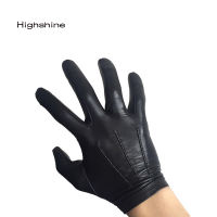 Highshine Unlined Wrist Button One Whole Piece of Sheep Leather Touch Screen Winter Gloves for Men Black and brown