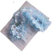 Light Blue Lolita Fairy hairpin Headwear Lace headband Love Pearl pendcat EDGE CLIP Soft Sister Flower pill Girls น่ารัก s. สภาพอากาศที่ดี