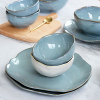 Nordic Creative Ceramic Tableware Irregular Fruit Salad Bowl Ho Restaurant Western Food Plate Sea Blue Ceramic Dinner Set