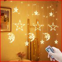 [Qingxin fabrics] Star Moon Led พวงมาลัยผ้าม่านหลอดไฟประดับแบบสาย EID Mubarak เราะมะฎอนตกแต่งสำหรับคริสต์มาสบ้าน2023อิสลามมุสลิมงานปาร์ตี้ Decor