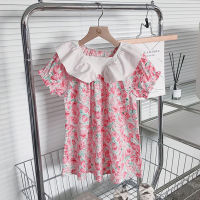 Korean Style Girls Dress Summer New Toddler Kids er Pan Collar Sweet Floral Princess Dress Children Clothing