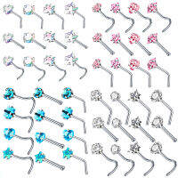 12PCS คริสตัล L รูปร่างสตั๊ดจมูกชุดสแตนเลส Zircon Heart Nose Piercing แหวน Star Nose Piercing Stud Lot Nostril Pircing