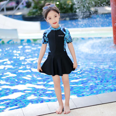 2 Pcs/set Children Swimsuit Quick-drying Sunscreen One-piece Skirt Dress+ Leggings For Girls
