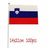 ZXZ Slovenia hand Flag 100pcs 14*21cm Polyester Double Side Printing Slovenia SL Hand waving Flag with plastic flagpole