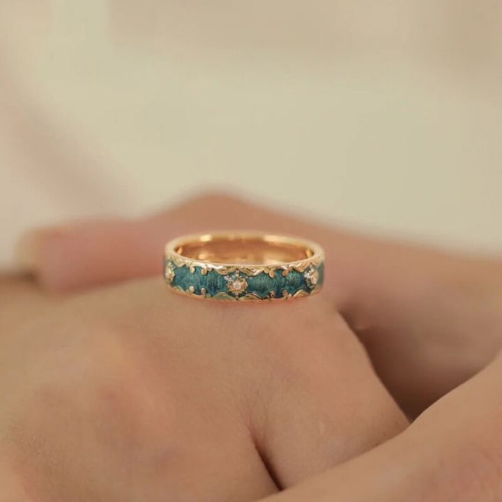 แหวนแกะสลักมรกตสีเขียววินเทจสำหรับผู้หญิงแหวนกบแนววินเทจน่ารักสร้างสรรค์นก-cat39สัตว์วงแหวนเปิดตา