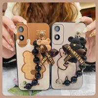 Anti-knock Skin-friendly feel Phone Case For Itel A18/Tecno POP6C Bear bracelet Cartoon Black pearl pendant Waterproof