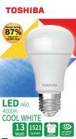 TOSHIBA หลอดไฟ LED A60 BULB 13 วัตต์ GEN 7 ขั้ว E27 สว่างพิเศษ ประกัน 1 ปี มี มอก. EYE SAFETY มาตรฐานญีุปุ่น SURGE PROTECTION ระบบป้องกันฟ้าผ่า หลอดไฟโตชิบา Toshiba Lighting