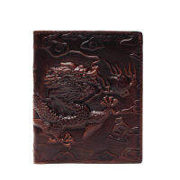 Chinese Dragon Wallet Vintage Genuine Leather Mens Wallets Brand Unique Design Pattern Male Folding Long Short Purse Cardholder