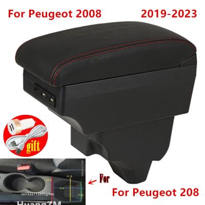 สำหรับ Peugeot 208ที่วางแขนสำหรับ Peugeot 2008ที่เท้าแขนในรถที่วางแขน2019 2020 2021 2022 2023 Retrofit กล่องเก็บของ USB อุปกรณ์เสริมรถยนต์