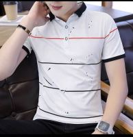 Short Sleeve T-shirt Male Korean Slim Striped Flower T shirt