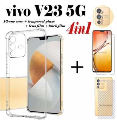 4in1สำหรับ Vivo V23 5G เคสใส Vivo V23 5G เคสโทรศัพท์ + ฟิล์มกระจกนิรภัย + ฟิล์มหลัง + ฟิล์มเลนส์กล้อง