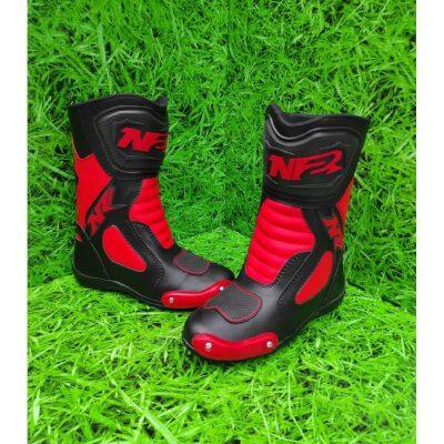 39 40 41 42 43 44 PU Leather Side Zipper Black and Red Boots for Touring Drag Race