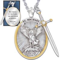 New Viking Men Necklaces Archangel St.Michael Saint Shield Protection Necklace Angel Wings Faith Cross Pendant