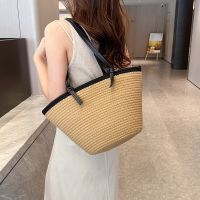 Ready Stock?? 2023 new fashion simple all-match cotton rope woven bag straw woven bag beach holiday large-capacity tote handbag