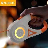 ROJECO สายจูงสุนัขหดอัตโนมัติ5เมตร,สายจูงนำแฟชั่นน้ำหนักเบาเรืองแสง LED สำหรับสัตว์เลี้ยงสุนัขลูกสุนัขเดินหรือวิ่ง