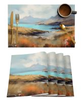 4/6 Pcs Placemat Mountains Clouds Stones Oil Painting Kitchen Placemat Home Decoration Dining Table Mats Coffee Coaster Mat