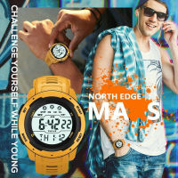 NORTH EDGE  ผู้ชายสีเหลืองนาฬิกาอิเล็กทรอนิกส์กีฬานาฬิกา 50 เมตรนาฬิกากันน้ำของขวัญประณีตผู้ชายของขวัญวันเกิดเด็กของขวัญวันเกิด