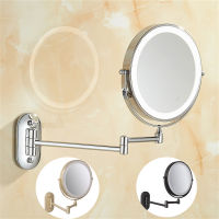 8 inch Bedroom or Bathroom Wall Mounted Makeup Mirror, 1X &amp;10X Magnifying Double Mirror, Touch Button Adjustable LED Light