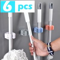 6PCS Self-adhesive Wall-mounted Non-marking Mop Storage Rack Bathroom Wall-mounted Broom Hook Mop Clip Brush Holder Picture Hangers Hooks