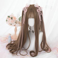 สไตล์ญี่ปุ่นสาวน่ารักทุกวัน Lolita คอสเพลย์ Wigs เส้นใยอุณหภูมิสูงผมสังเคราะห์สีน้ำตาลยาวผมหยิกฟรีหมวกวิกผม