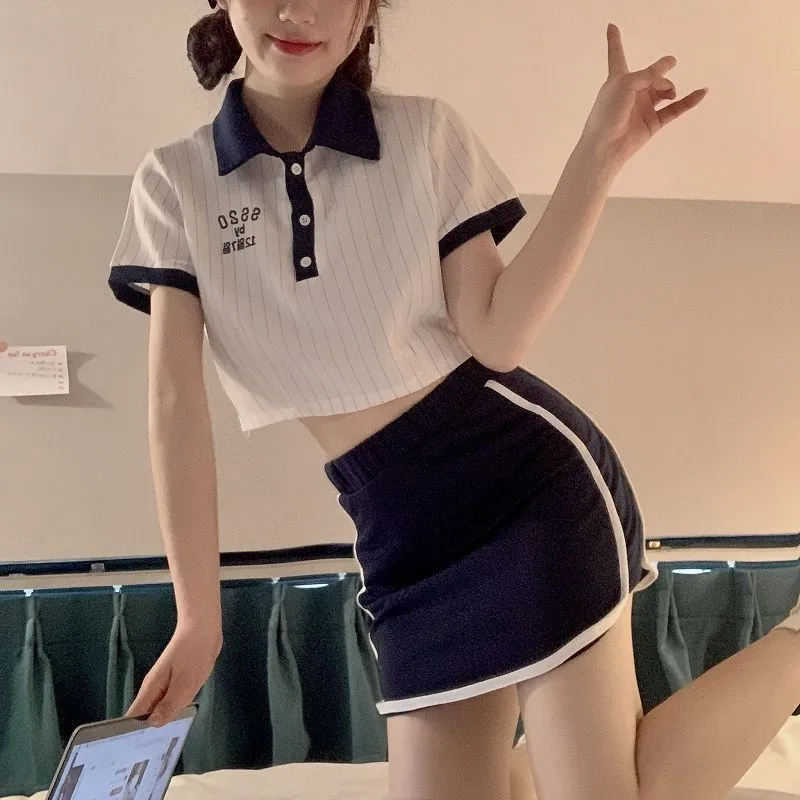 Www Collegesexy Video Download Com - Korean Style Chic Baseball Girl Vigorous Girl College Sexy Short T-shirt  Short Skirt Striped Cute Suit White Blazer Za | Lazada PH