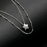 New Style 925 Sterling Silver Shiny Star Pendant Double Chain Necklace Ladies Gift Fashion Jewelry