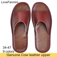 ▪♣✢ Big sizes Genuine Cow Leather Slippers Homes in indoor slipper summer open toe sandals men women elderly casual Slides shoes