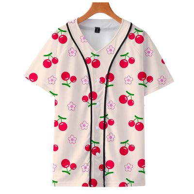 ZZOOI Summer Fashion Mens Cardigan Baseball Jersey Fruit 3D Print Short Sleeve Baseball Jersey Harajuku Street Casual Sports Shirt