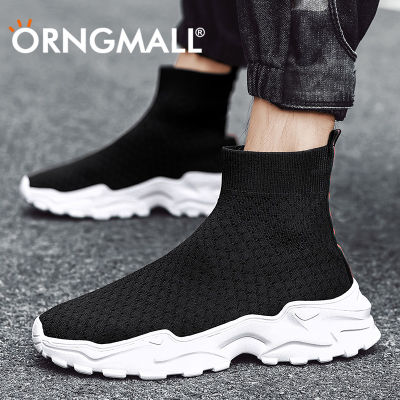 ORNGMALL รองเท้าตาข่ายด้านบนสูงสำหรับเกาหลีผู้ชายรองเท้าเสริมส้นรองเท้าลำลองรองเท้าสานรองเท้าลำลองแบบปีก Sepatu Slip On