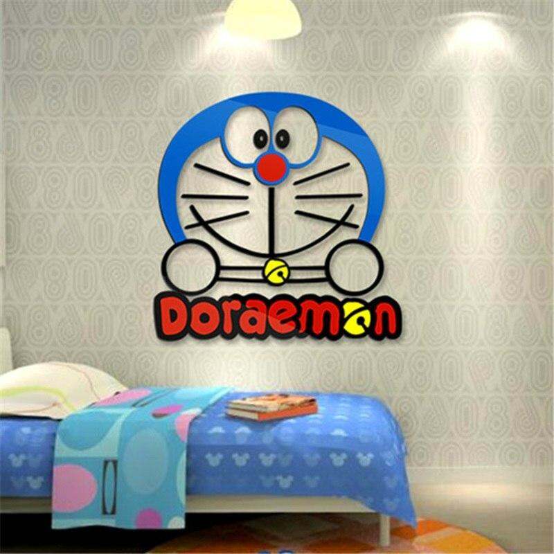 Removable 3D Doraemon Wall Sticker Decal Cute Cartton Acrylic Mirror Surface Background Wall Sticker For Kids Bedroom Decor